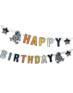 Happy Birthday Textbanner 2,5 meter - Astronaut Party