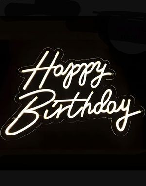 Vit Neon LED Dimbart Skylt - Happy Birthday
