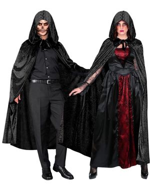 Svart Kostymekappe med Hette i Fløyel til Voksen 140 cm