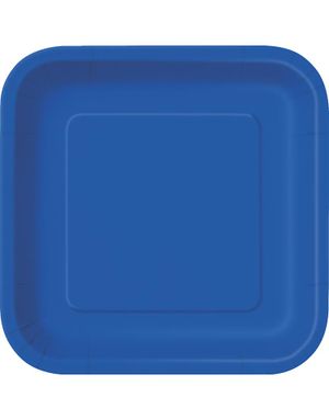 14 st Fyrkantiga Royalblå Papptallrikar 22 cm