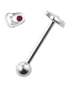 Tungpiercing Hjärtformad Toppkula & Röd Sten