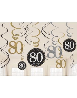 12 st 80-års Födelsedag Multifärgade Hängande Swirls