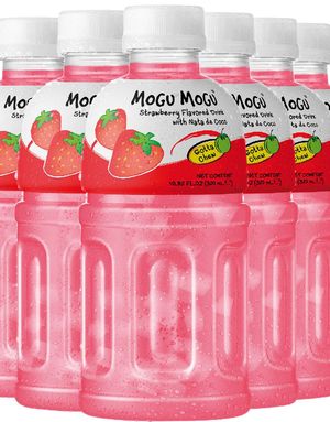 6 stk Mogu Mogu Nata De Coco Strawberry - Jordbærjuice med Kokosgelebiter 320 ml - Hel Eske (Japan Import)