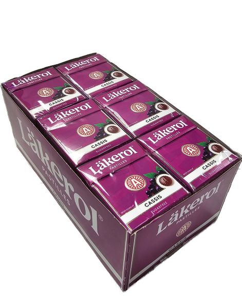 24 stk Läkerol Sugarfree Cassis / Sukkerfrie Pastiller med Solbærsmak - Hel Eske 600 gram