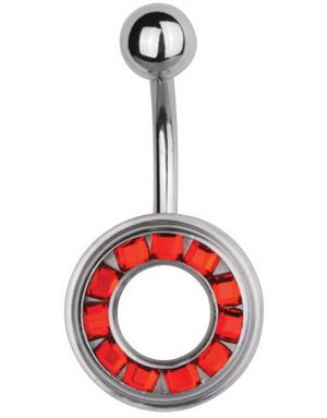 Navelpiercing med Cirkel med Röda Stenar