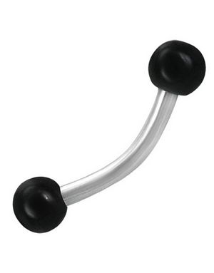 Banana Ögonbrynspiercing med Runda Svarta Kulor - 1.2 x 8 mm