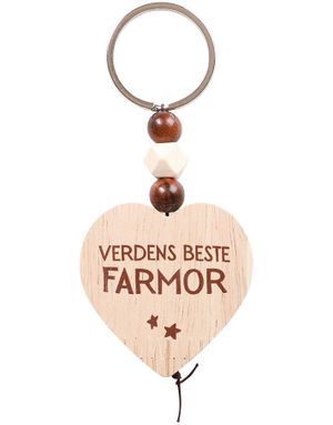 Nøkkelring med Trehjerte og Perler - Verdens Beste Farmor