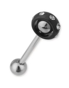 Roterande Cirkel - Svart/Silverfärgad Tungpiercing med Klara Stenar