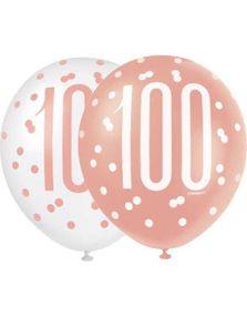 100-Års Dagen - 6 stk Hvit og Rosegullfarget Ballonger 30,4 cm