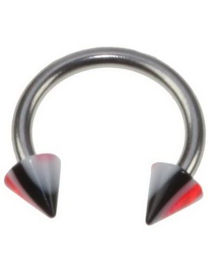 Rund Ögonbrynspiercing med Röda, Vita och Svarta Spike Kulor - 1.2 x 8 mm