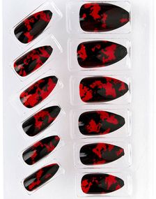 12 stk Svarta Stiletto Lösnaglar - Blood Nightmare