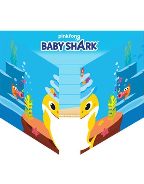 8 stk Invitasjoner med Konvolutter - Baby Shark