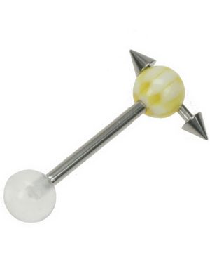 Tungpiercing med Spike Kulor i Toppkulan - Gul
