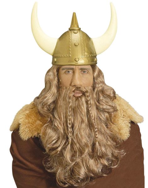 Viking – Lång Rödbrun Peruk, Skägg och mustasch