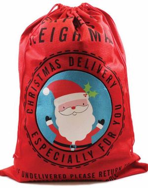 Express Sleigh Mail - Extra Stor Röd Julsäck med Julmotiv i Plysch 100x70 cm