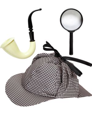 Detektiv Kostymset med Hatt, Pipa och Förstoringsglas