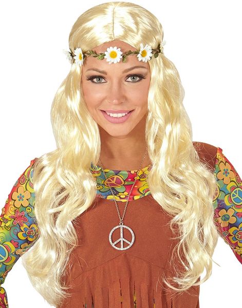 Lång Blond Hippieperuk med Flätor och Pannband