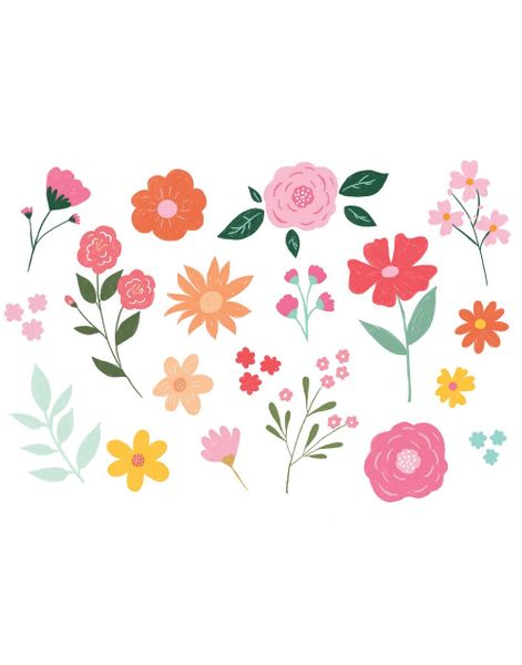 19 stk Midlertidige Flower Power Tatoveringer med Forskjellige Blomster
