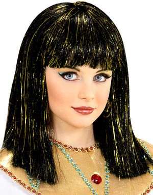 Svart Egyptisk Barnperuk med Guldfärgade Slingor
