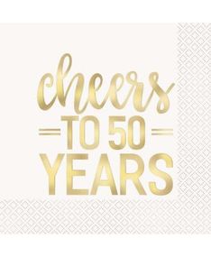 16 stk Servietter med Guldfärgad Cheers to 50 Years Text 33x33 cm