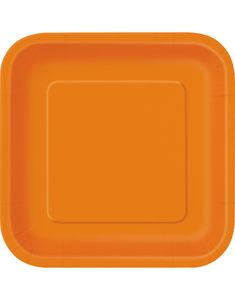 14 st Fyrkantiga Orange Papptallrikar 22 cm