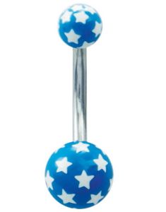 Navelpiercing med Blå Kulor & Vita Stjärnor
