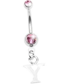Navelpiercing med Bokstaven Y & Rosa Stenar