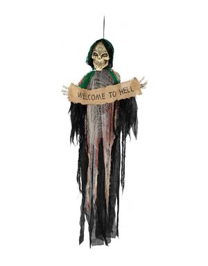 "Welcome to Hell" Reaper - Hengende Dekorasjon med Bevegelse, Lys og Lyd 125 cm