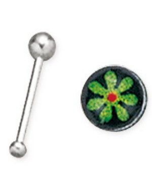 Rak Näspiercing med Grön Blomma