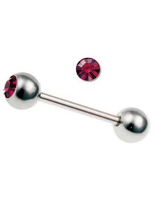 Fin Tungpiercing med Mörk Rosa Sten