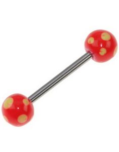 Röd Handmålad Tungpiercing med Gula Prickar