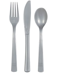 18 delar återanvändbara silverfärgade plastbestick