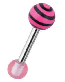 Tragus/Helix Örpiercing m/Randig Kula - Rosa/Svart