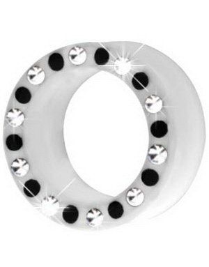 Silikon Piercing Tunnel i Vitt med Svarta & Klara Stenar