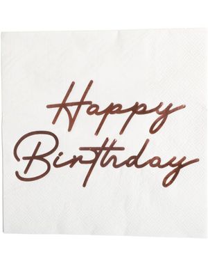 16 stk Hvite Happy Birthday Servietter med Gull Skrift 33x33 cm
