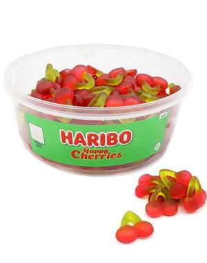100 st Haribo Happy Cherries - Box med Hallonvingummi 780 gram