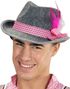 Grå Oktoberfesthatt med Rosa Rutigt Band och Fjäder