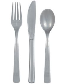 18 delar återanvändbara silverfärgade plastbestick
