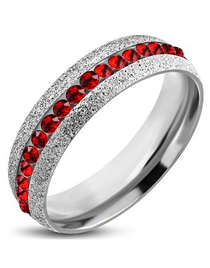 6 mm Silverfärgad Glittrande Stålring Infattad med Röda CZ Stenar