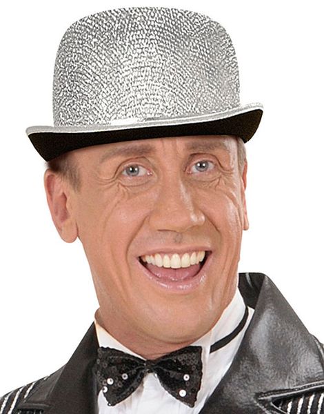 Silverfärgad Bowlerhatt med Satängband