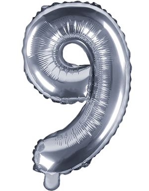 Talet 9 - Silverfärgad 41 cm Liten Folieballong