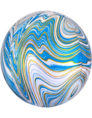 Hvit, Blå Gullfarget Marble Metallisk Orbz / Ballongboble 38 cm
