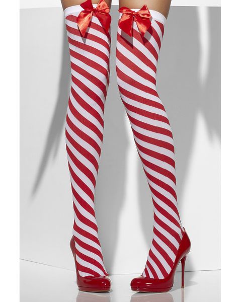 Candy Cane - Röda och Vita Strumpor med Rosetter