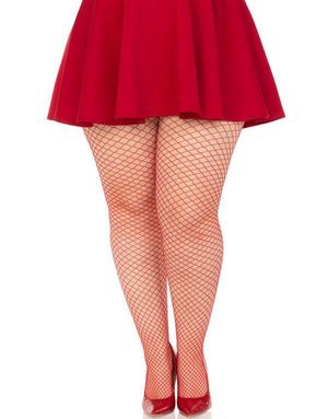 Lycra Röd Nätstrumpbyxa - Plus Size