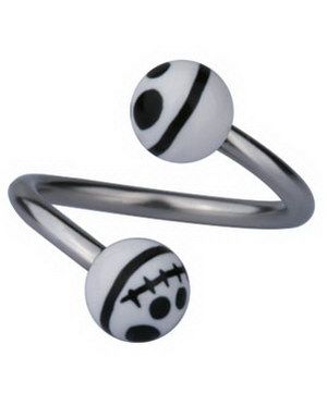Ögonbrynspiercing med Jack Skellington-huvud - Vit/Svart - 1.2 x 10 mm