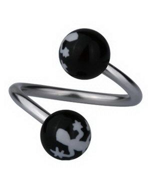 Ögonbrynspiercing med Salamander - Svart/Vit - 1.2 x 10 mm