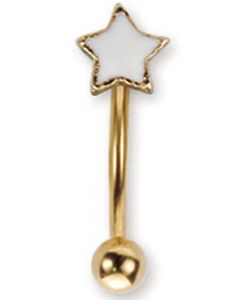 Guldfärgad ögonbrynspiercing med Vit Stjärna - 1.2 x 8 mm