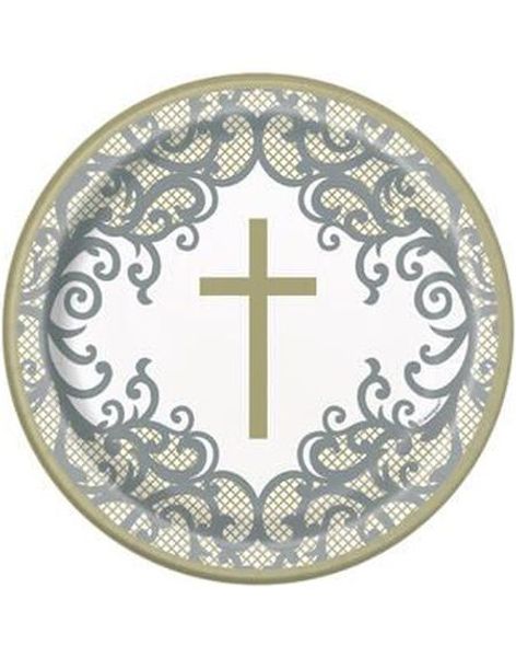 8 stk Flotte Papptallerkener med Gullkors 17 cm - Gold Cross