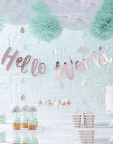 Rosè Guldfärgad Banner 1,5 Meter - Hello World