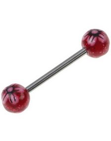 Flower Red and Pink - Handmålad Tungpiercing